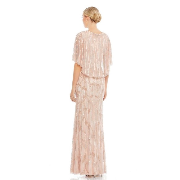 NEW MAC DUGGAL EMBELLISHED BLUSH CAP SLEEVE FAUX WRAP TRUMPET GOWN SIZE 16 - Picture 2 of 16